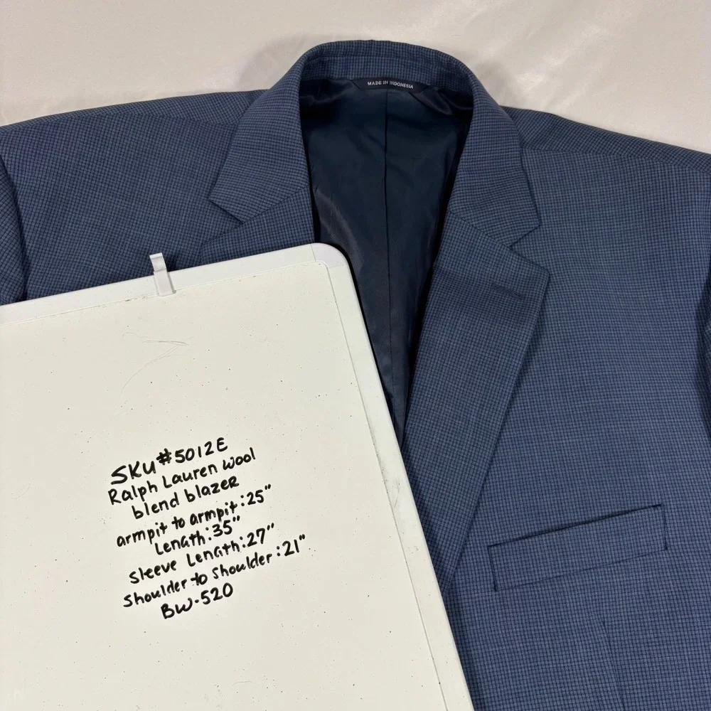 Ralph Lauren Men 48L Blue Wool Blend Check Blazer Sport Coat Jacket Professional